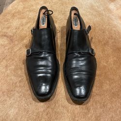 Double Monk Strap Black Leather Shoes