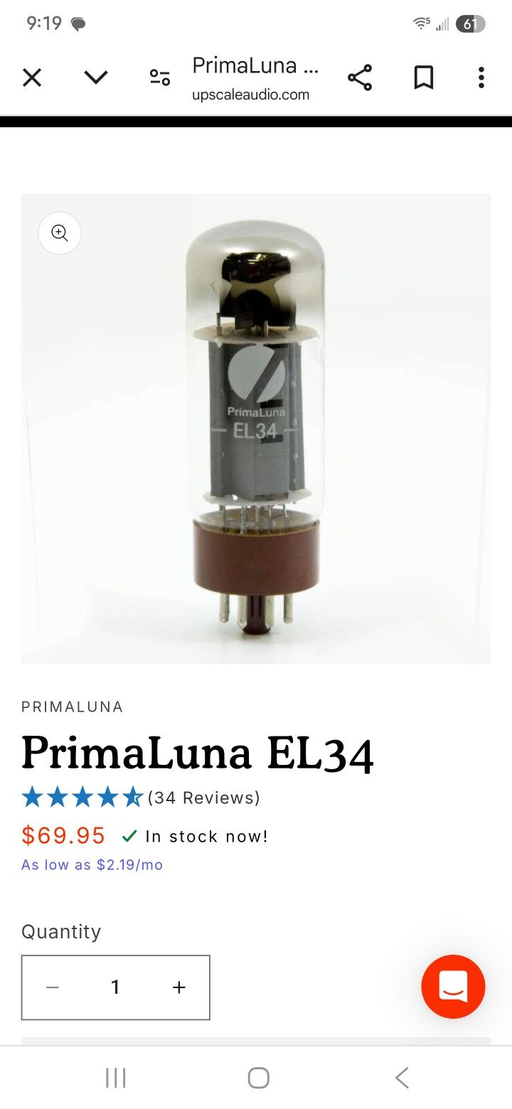 PrimaLuna EL34 Bulbs for EVO300 Series amplifiers (New Set of 4)