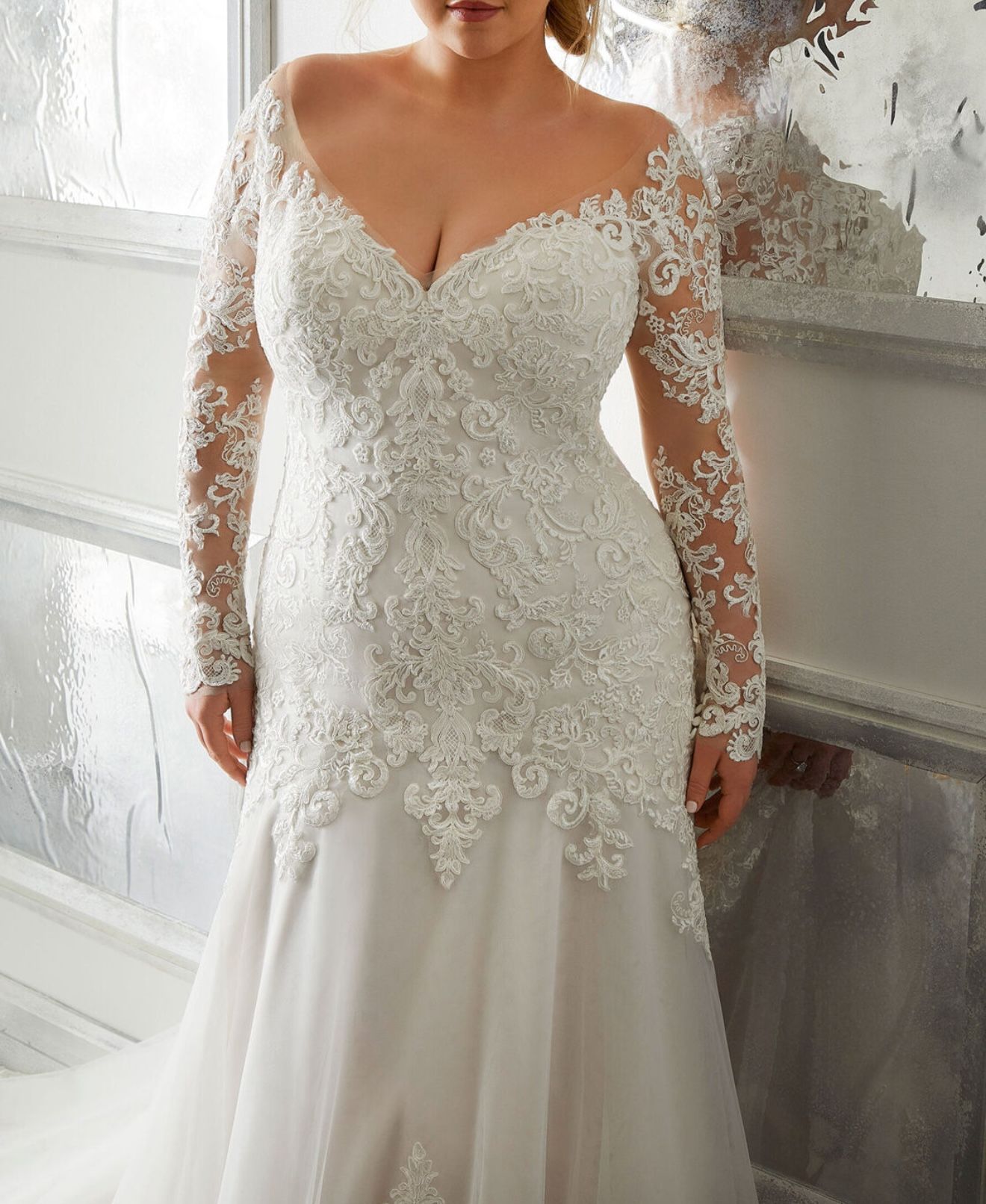 Mori Lee 3301 Adrian Long Sleeve Plus Size Wedding Dress