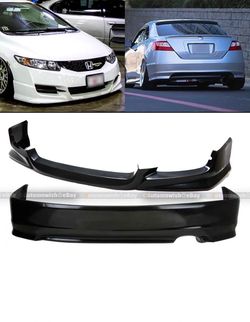 Fit 09-11 Civic 2Dr Coupe HF-P Style Front + Rear Lip Unpainted Body Kit Spoiler