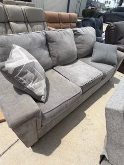 Gray Fabric 3-Seat Sofa with Throw Pillows couch