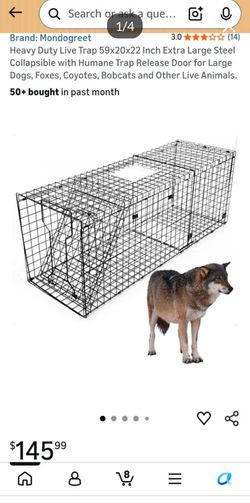 Heavy Duty Live Trap 59x20x22 Inch Extra Large Steel Collapsible with Humane Trap Release Door for Large Dogs, Foxes, Coyotes, Bobcats and Other Live
