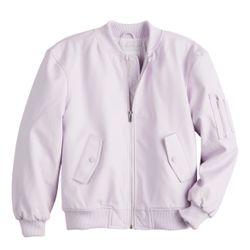 Harper & Ivy Girls Size M/Medium 10/12 Faux Leather Moto Bomber Jacket Coat, Crew Neck, Elastic Waist, Sleeve Pocket, Pale Purple Lilac *BRAND NEW*