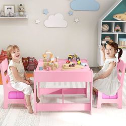 Kids Table and Chair Set, 3 in 1 Wooden Activity Table with Storage Drawer, Deta