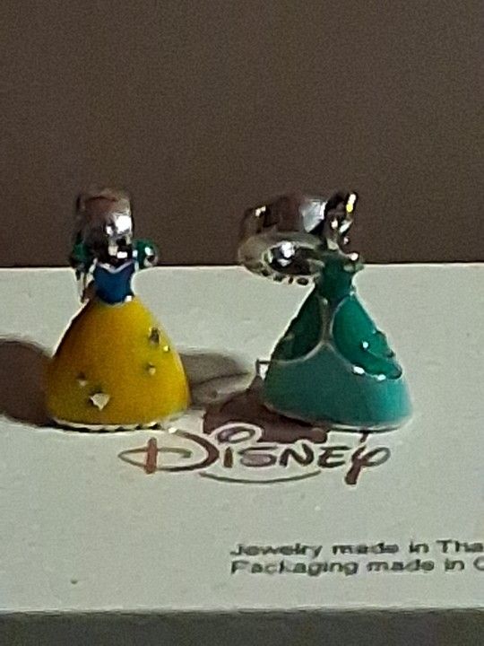 Disney Pandora Authentic 2 Brand New Snow Whites Dangle Dress & Snow Whites Blue Gown Dangling Charms