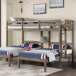Brand New Warm Grey Twin Size Triple Bunk Bed