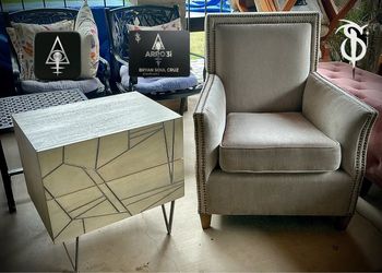 West Elm Geo Inlay Nightstand & Uttermost Velvet Armchair Bundle