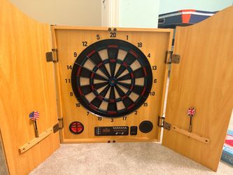 Electronic Dartboard in Wooden Cabinet