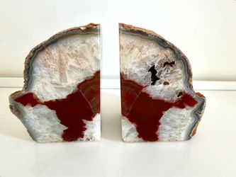 Vintage Red Agate Geode Bookends - pair