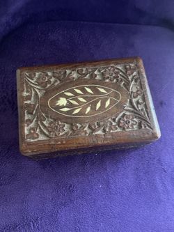 Vintage Carved Wooden Jewelry Box Jeffrey Scott Yanuck, Decorative Wood Trinket Box with Inlay, Vintage Jewelry Storage