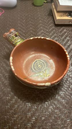 Vintage Terra Cotta Mexico Pottery Hand Painted Bowl