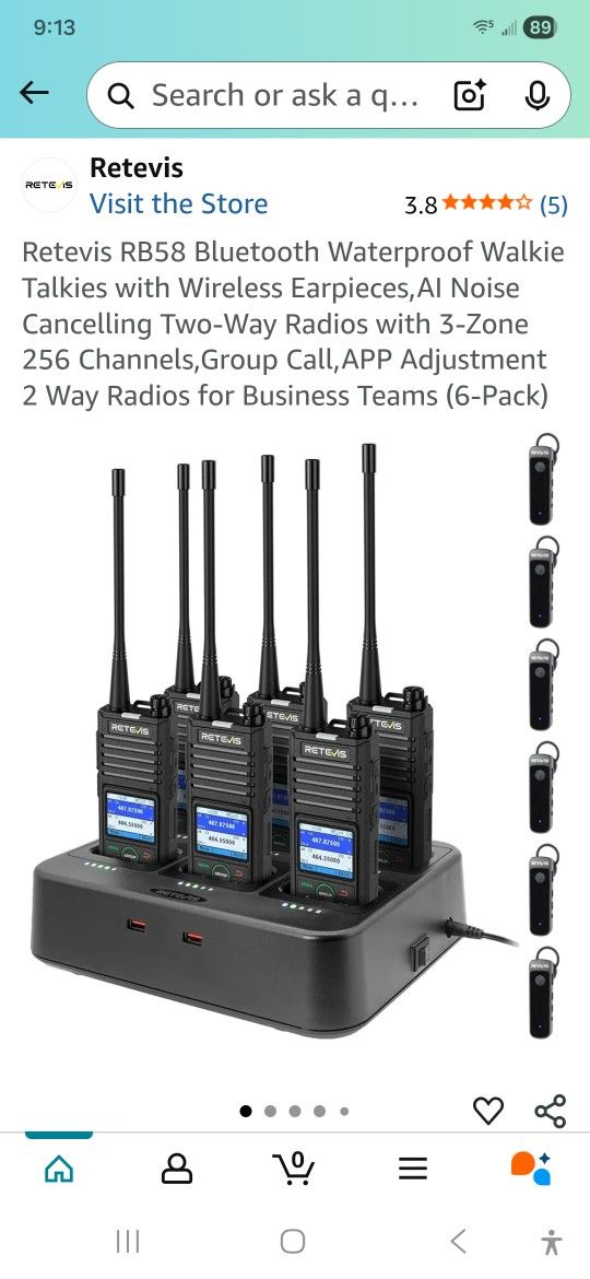 Retevis RB58 Bluetooth Waterproof Walkie Talkies with Wireless Earpieces,AI Noise Cancelling Two-Way Radios with 3-Zone 256 Channels,Group Call