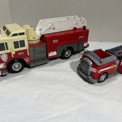 Set of 2 Fire Trucks: PAW PATROL Marshall’s Fire Fightin' Vehicle Spin Master. 2011 TONKA  - Red Toy Ladder (w/ lights & horns)