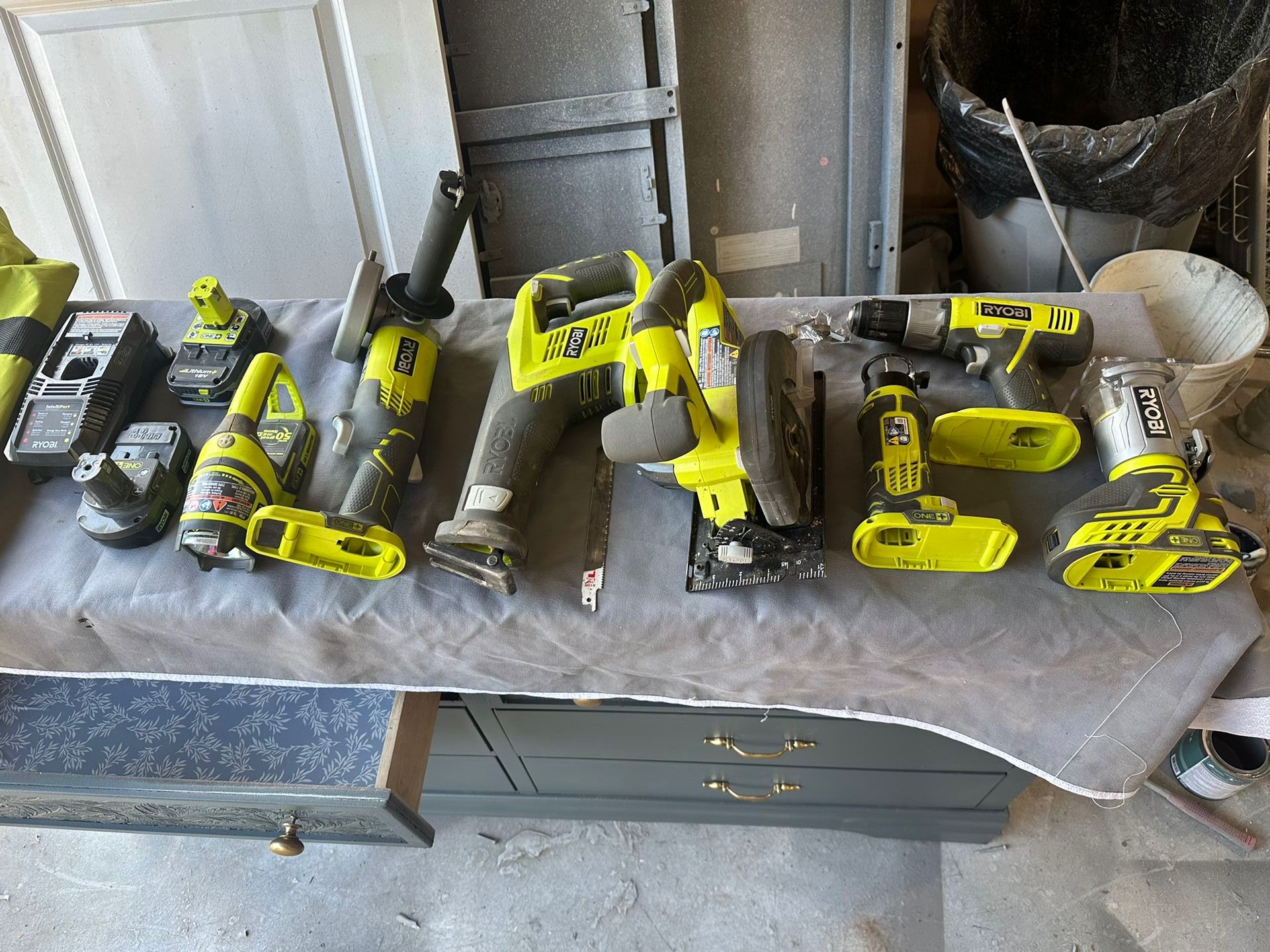 Ryobi Cordless Tools With Two Batteries And Charger 