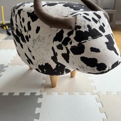 Patterned Velvet Cow Ottoman, Brown Milk Cow / Natural