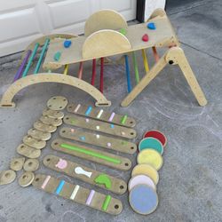Pikler Triangle Set, Wooden Balance Beam & Stepping Stones