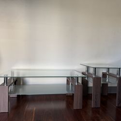 Modern Glass & Wood Coffee Table Set – Stylish & Functional