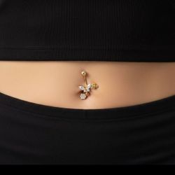 Fierce and Pierce Body Zone CZ Bling Body Jewelry Butterfly Dangling Belly Ring. New In Original packaging. Spencer gifts 440870 BNNA 14G 7/16 Gold Pl