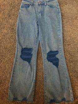 Blue zenana  Wash Distressed Flare Jeans