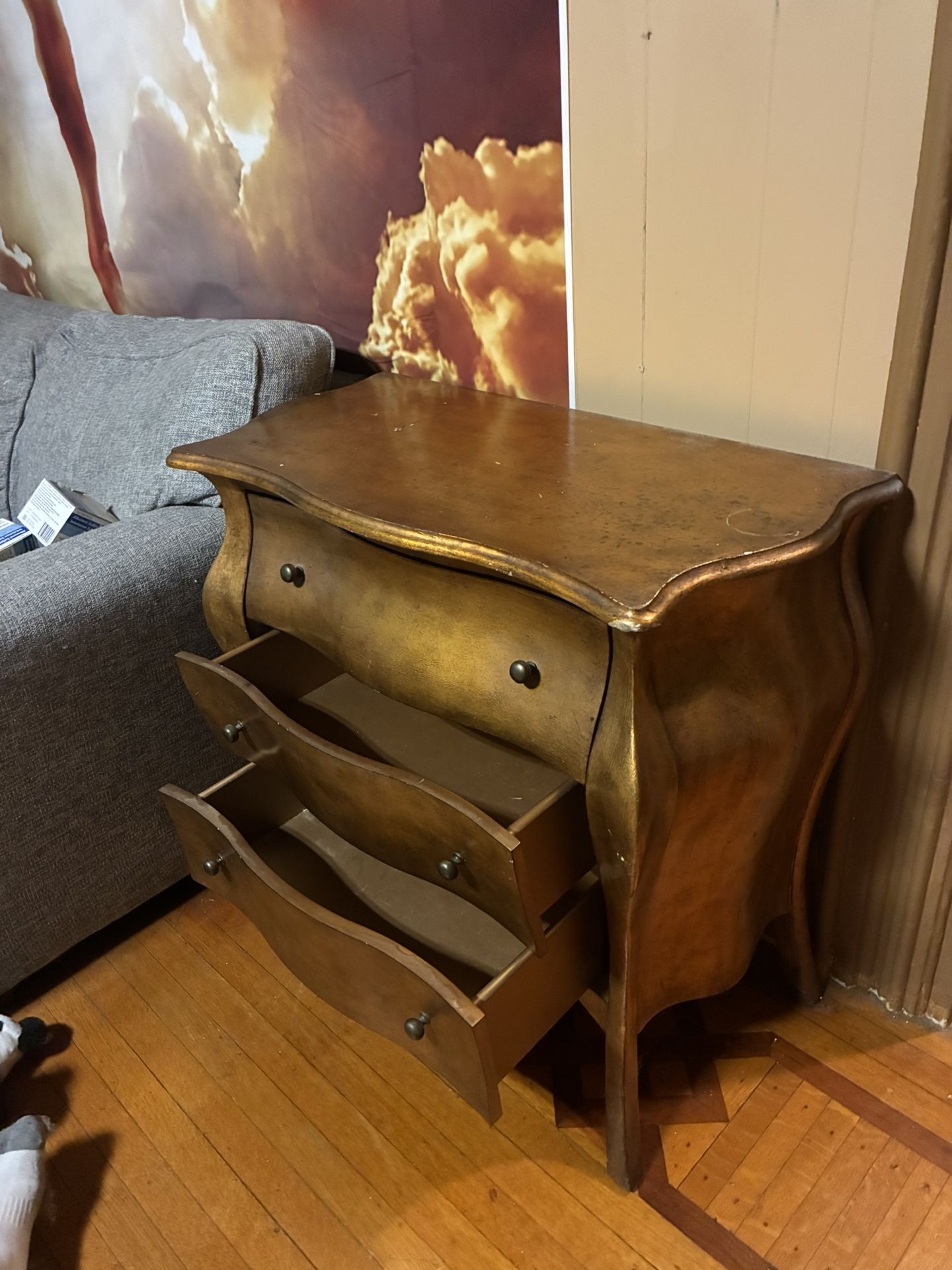 Antique very rare metallic gold Bombay chest from Butler Specialties