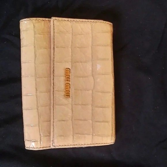 Miu miu by prada cream embossed leather gold lavender interior fold snap wallet