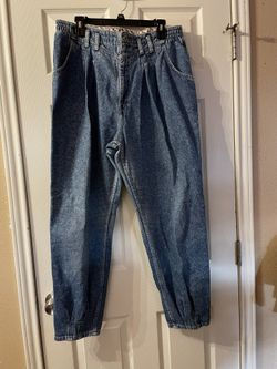 Vintage 1980s -waisted Pleated-front,tapered Leg Denim Jeans For Women Size 18 Med