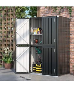 Metal Indoor/Outdoor Storage Shed with 4 Doors and Adjustable Shelves