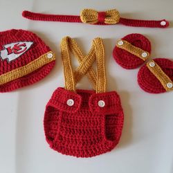 Crochet Baby Boy Kansas City Chiefs Football Inspired Outfit Photo Prop 