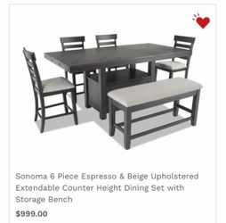 Counter Height Dining Table Set with 4 Chairs