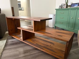 Solid Wood Media Console / Low Bookshelf - Staggered Modern Design