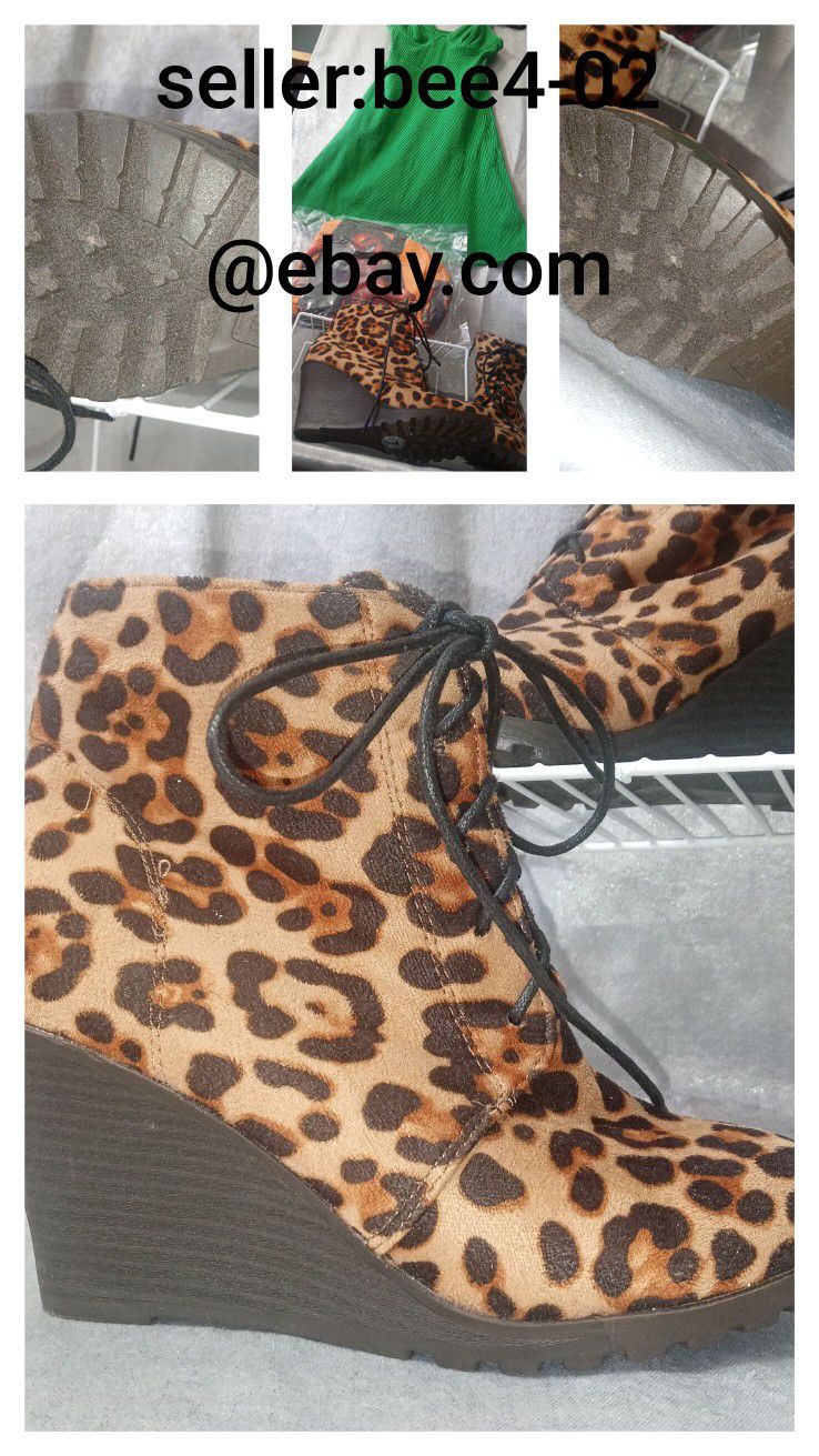 Women's Shoes Size7 Leopard Wedge Booties