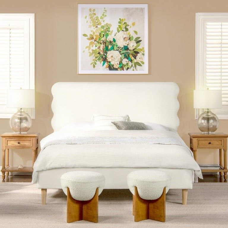 Queen Size Modern Upholstered Bed Frame - Velvet Headboard. Wood Legs, Easy Assembly
