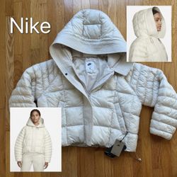 New With Tags - Women Large - $300 Nike Sportswear White Swoosh Puffer Oversized Hooded Jacket Winter