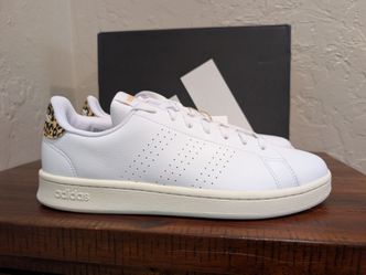 adidas Advantage  Womens 10 White Cheetah Sneakers Casual Shoes GW4850