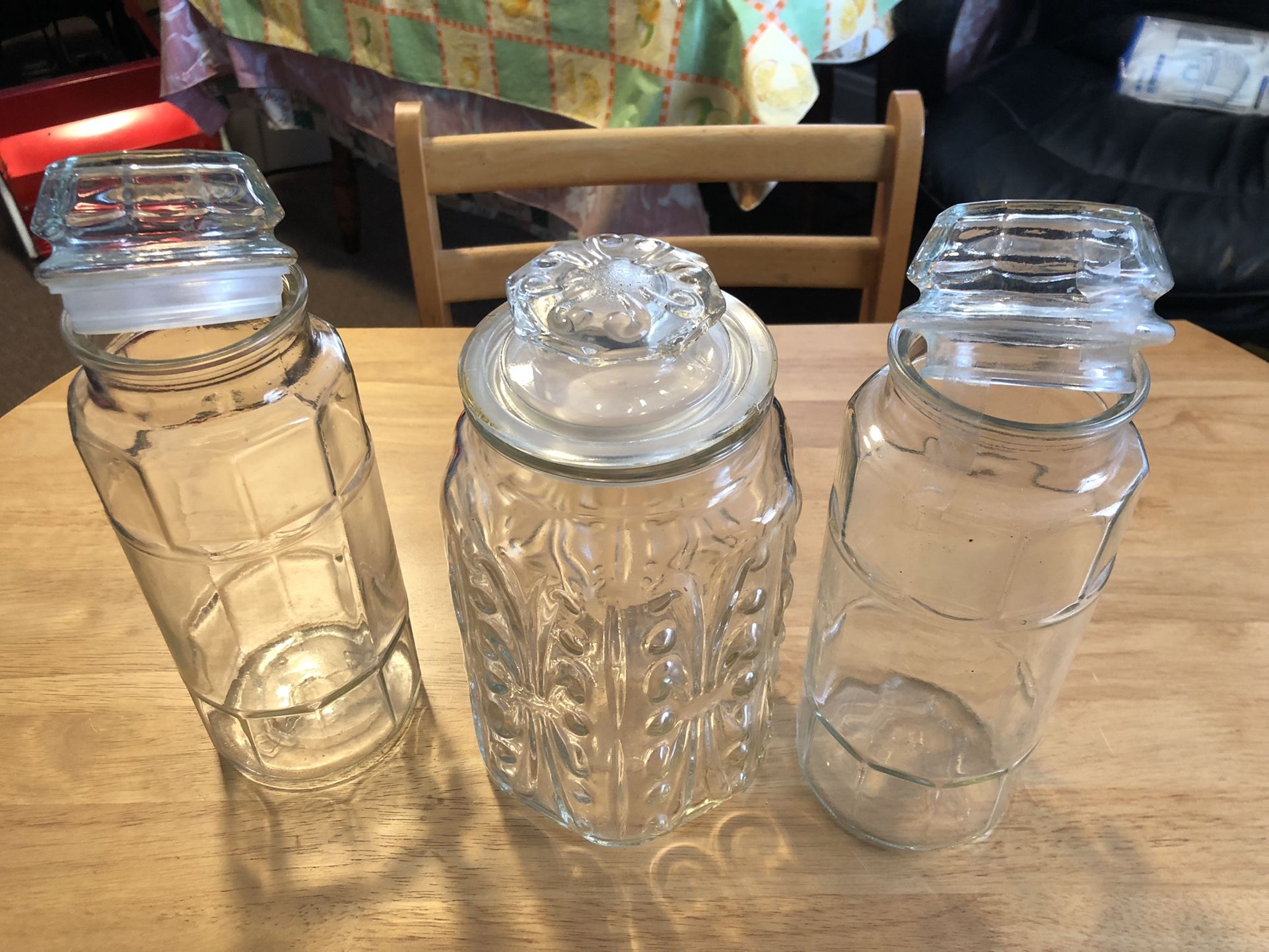 3 Vintage Glass Jars With Lids ( 2 Are Planters Mr Peanut )