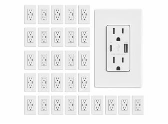 ELEGRP Charger Wall Outlet With USB A & C Ports, 15 Amp Duplex Tamper Resistant Receptacle Plug NEMA 5-15R, Wall Plate Included, UL Listed, 30 Pack, M