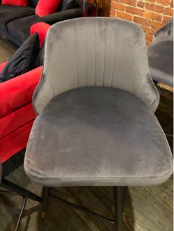 Bar stools grey velvet swivel base