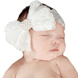  Baby Big Bows Headbands Lace Hairbands Hair Bows Elastics for Baby Girls Newborn Infant Toddlers Kids (White)