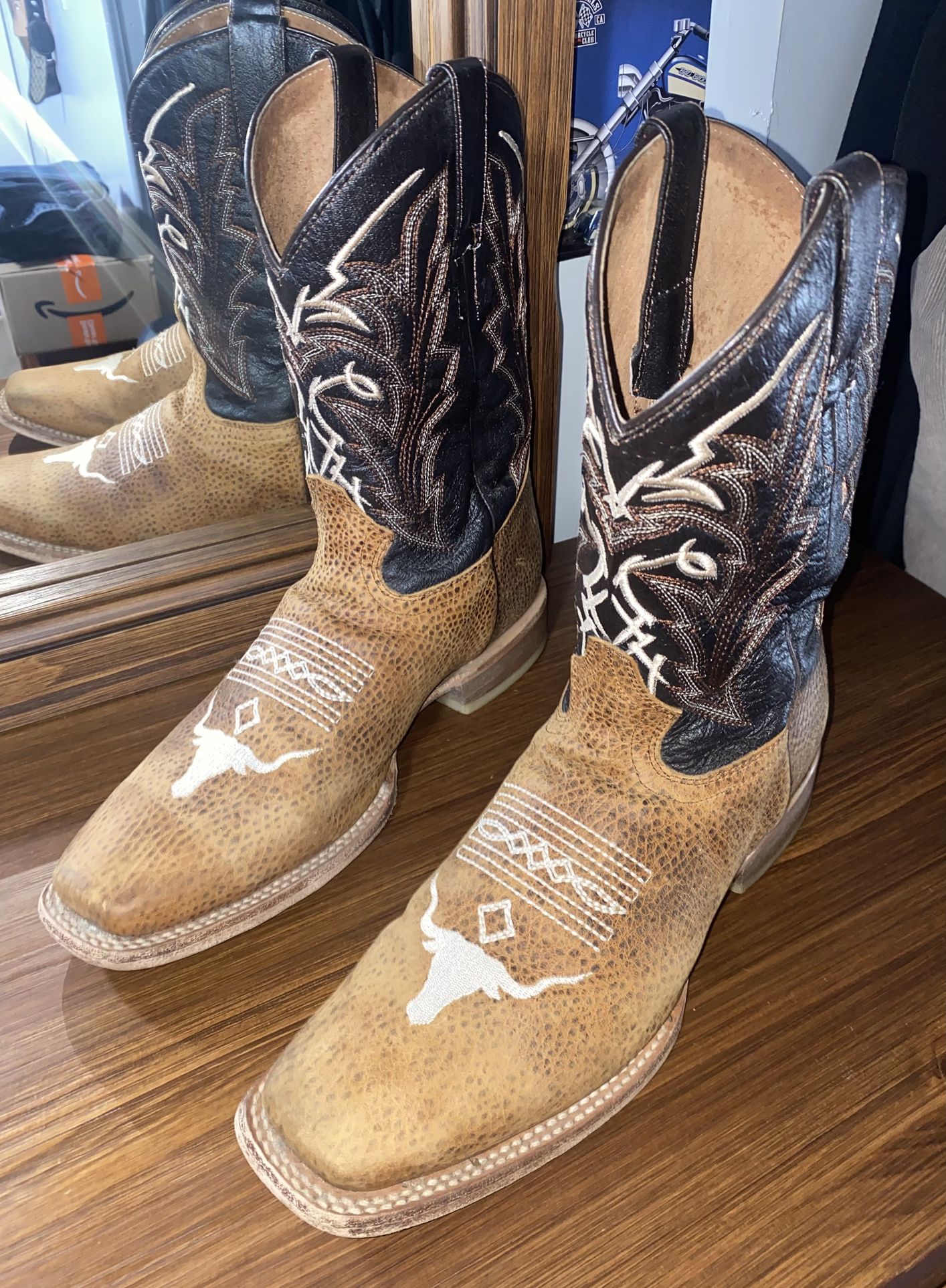 El General 1901 Men’s Western Work/Rodeo Boot – Bull-Neck Leather, Longhorn Icon, Size 8.5