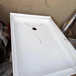 Shower Pan Base in White with Square Chrome Right Drain 48 x36