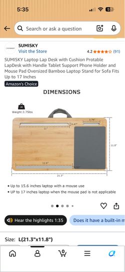 Bamboo Laptop Lap Desk with Mouse Pad