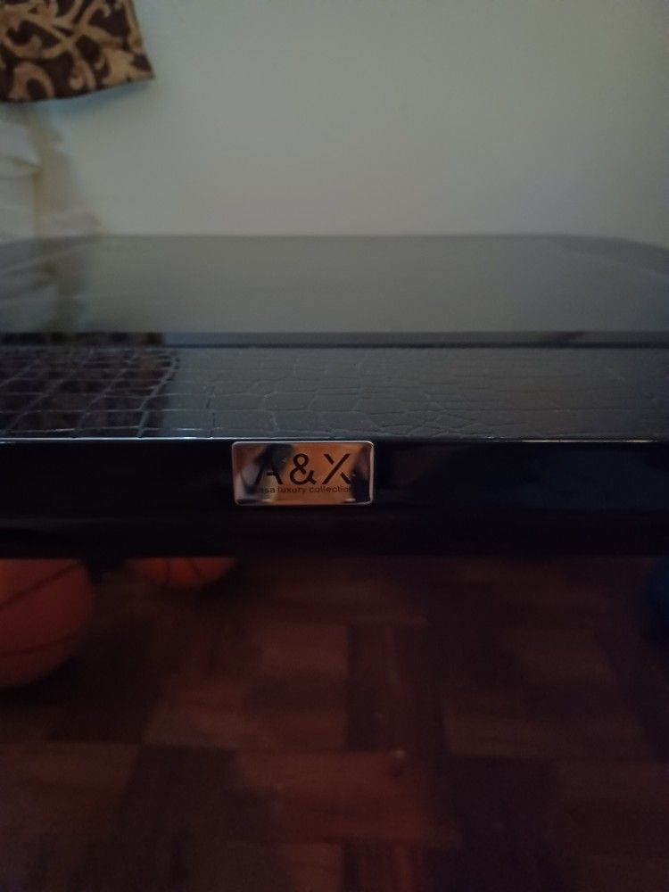 A&X Casa Luxury Collection Black Leather And Glass Top Coffee Table