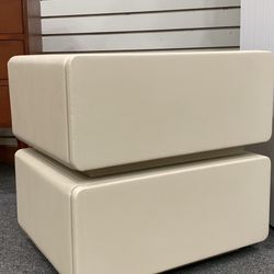 Scandinavian Off-White Pine Leather 2-Drawer Nightstand 