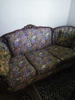 Angel floral antique couch and chair new upholstery detailed wood carving