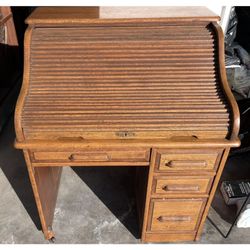 Antique English Edwardian Road Top Desk 3 “ Wide  Solid Oak Circa 1910
