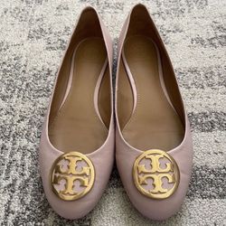 TORY BURCH Benton Reva Ballerina Flats Gold Logo Shoe 7.5