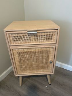 Boho wood cane nightstand drawer cabinet