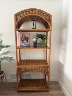 Boho Wicker Bookcase Shelving Unit