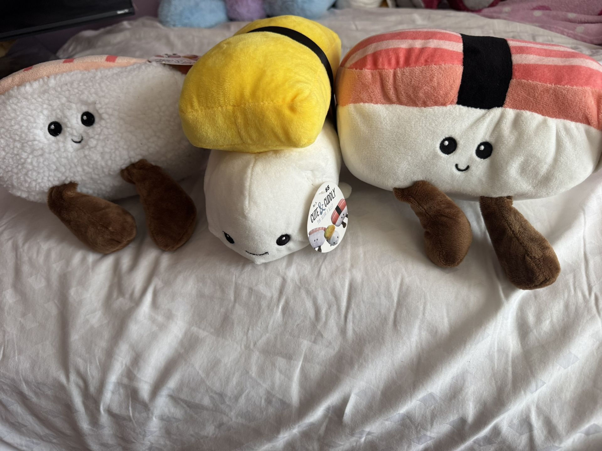 three piece sushi collection plushies