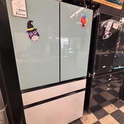 Samsung Bespoke 4-Door French Refrigerator in w/ Blue & White Glass- Counter Depth